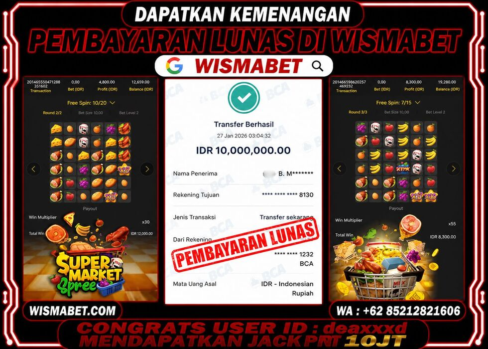 Wismabet - BUKTI KEMENANGAN Supermarket Spree Rp10,000,000,- LUNAS